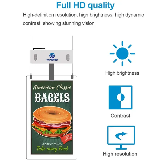 43 49 55 65 Inch Vertical Hanging Single Sided Transparent Store Ad Machine LCD High Brightness Advertising Menu Screen 